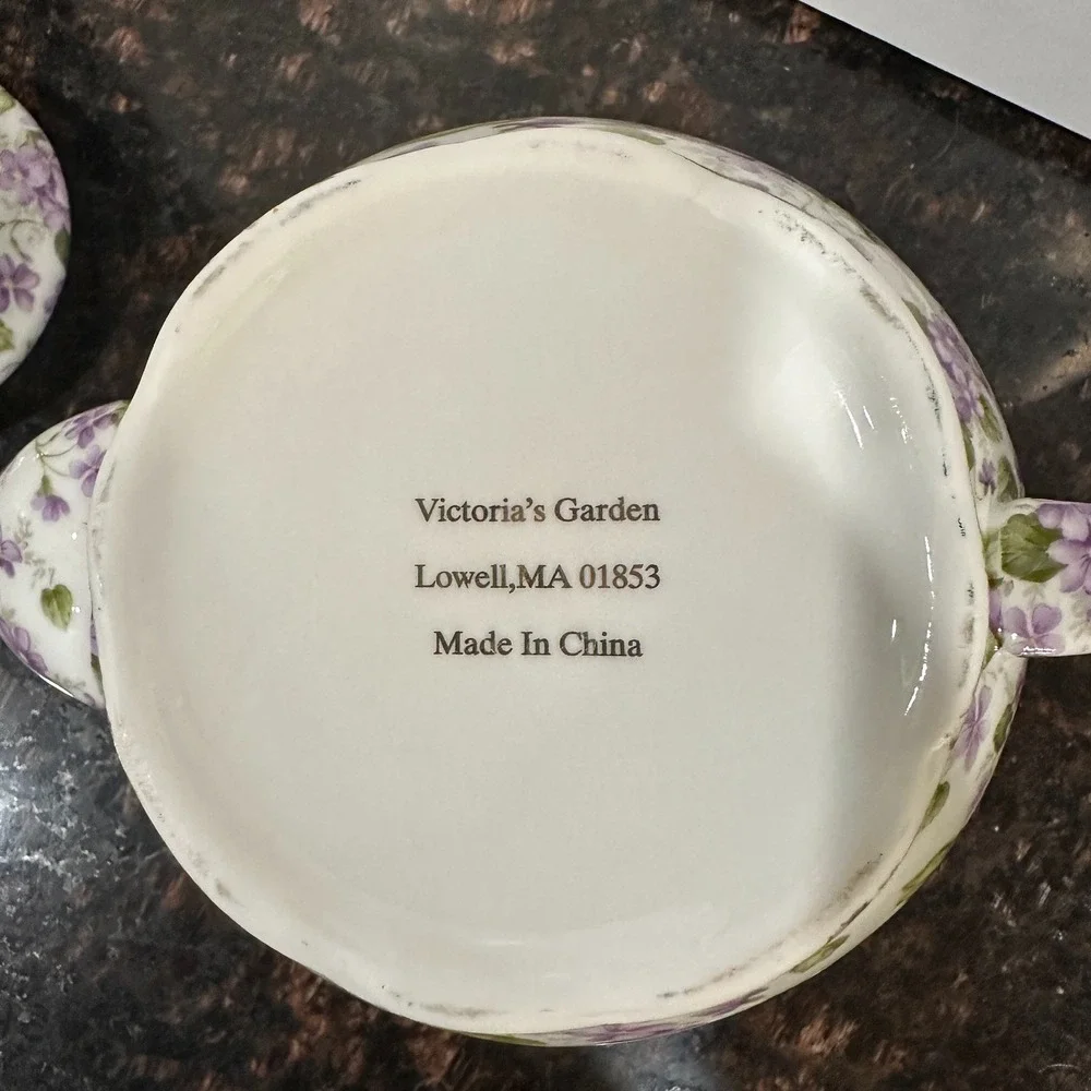 Victorias Garden Purple Violets Floral Porcelain Teapot Gold Trim China Glossy